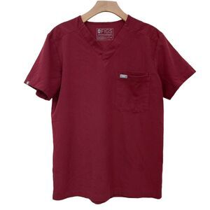 Figs Leon Three-Pocket Scrub Top Mens XS Burgundy Short Sleeve V-Neck FM1500